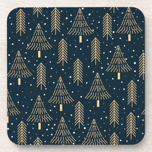 金ゴールドエレガントグリーンブルークリスマスツリーパターン コースター (正面)