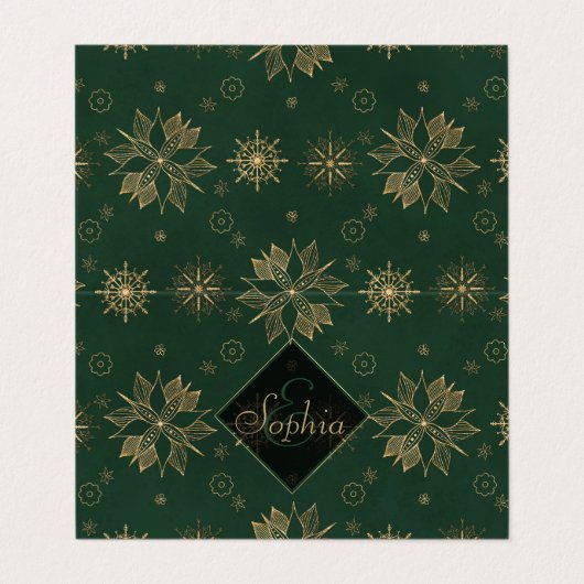 金ゴールドエレガントグリーンポインセティアススノーフレークデザイン 名刺 (外部フラット)