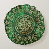 金ゴールドエレガントグリーンマンダラフローラ ラウンドクッション (裏面)