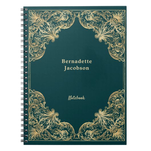 金ゴールドエレガントグリーンミニマルパーソナライズされたリスト ノートブック (正面)