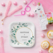 金ゴールドエレガントグリーンユーカリパーソナライズされた ペーパープレート (パーティー)