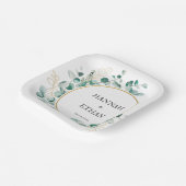 金ゴールドエレガントグリーンユーカリパーソナライズされた ペーパープレート (傾斜あり)