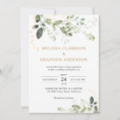 金ゴールドエレガントグリーンユーカリプトゥスモノグラム結婚の 招待状 (正面)