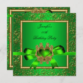 金ゴールドエレガントグリーンライムジュエルバースデーパーティー 招待状 (正面/裏面)