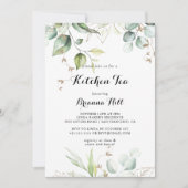 金ゴールドエレガントグリーンリーキッチンティーブライダルシャワー 招待状 (正面)