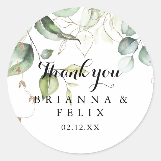 金ゴールドエレガントグリーンリーサンキュー結婚式の引き出物 ラウンドシール (正面)