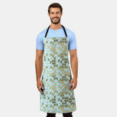金ゴールドエレガントグリーンリーフパターン エプロン (着用した状態)