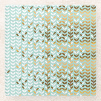 金ゴールドエレガントグリーンリーフパターン ガラスコースター