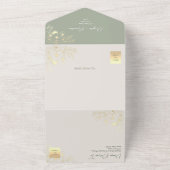 金ゴールドエレガントグリーンリー結婚セージ オールインワン招待状 (外側)