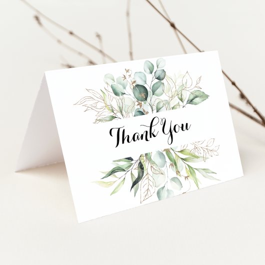 金ゴールドエレガントグリーンリー結婚折り畳み サンキューカード