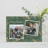 金ゴールドエレガントグリーンリー2枚の写真ハッピーホリデー シーズンカード (スタンド正面)
