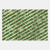 金ゴールドエレガントグリーンレッドクリスマススノーフレークパターン ラッピングペーパーシート (正面3)