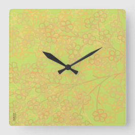 金ゴールドエレガントグリーン抽象芸術フローラルパターン スクエア壁時計