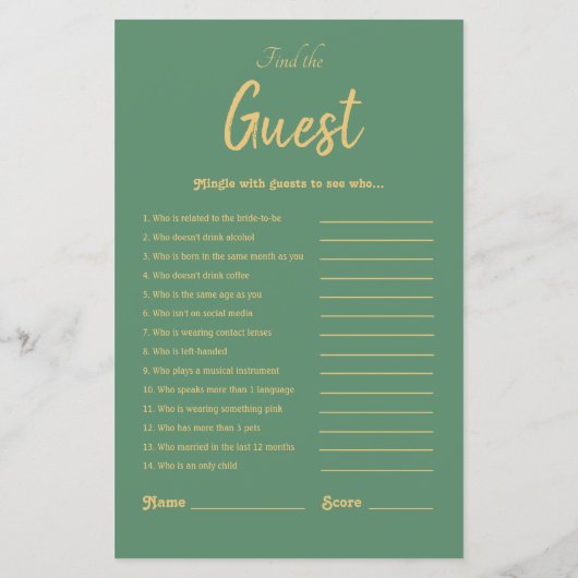 金ゴールドエレガントグリーン熱帯ブライダルシャワーゲーム (裏面)