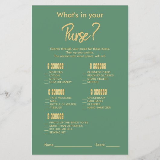 金ゴールドエレガントグリーン熱帯ブライダルシャワーゲーム (裏面)