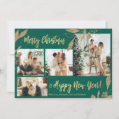 金ゴールドエレガントグリーン4フォトコラージクリスマスカード (正面)