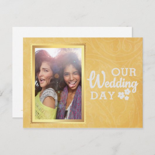 金ゴールドエレガントゲイレズビアン日付写真を保存 案内ポストカード (正面/裏面)