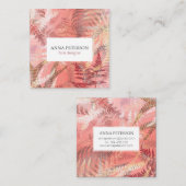 金ゴールドエレガントコーラルピンクファーン葉ズ スクエア名刺 (正面/裏面)