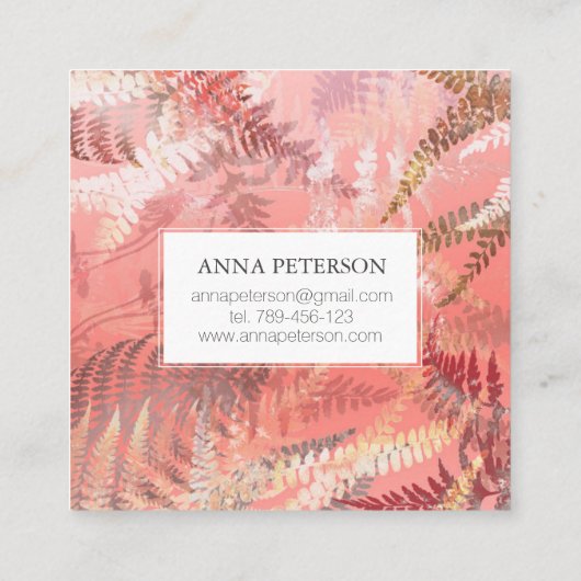 金ゴールドエレガントコーラルピンクファーン葉ズ スクエア名刺 (裏面)