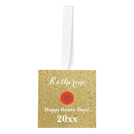 金ゴールドエレガントサイコロクリスマス キューブオーナメント (正面)