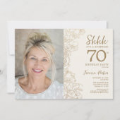 金ゴールドエレガントサプライズ写真第70誕生日 招待状 (正面)