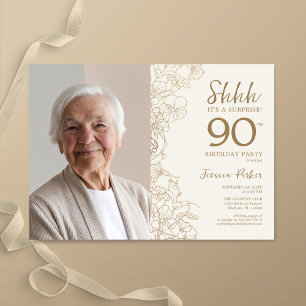 金ゴールドエレガントサプライズ写真90誕生日 招待状