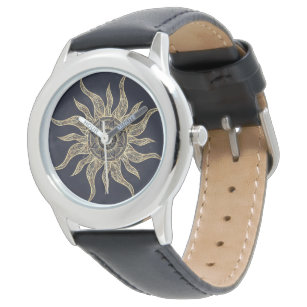 金ゴールドエレガントサンマンダラブルーネブラデザイン 腕時計