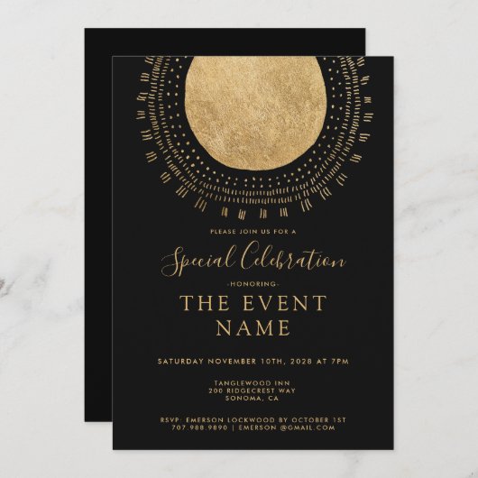 金ゴールドエレガントサークルブラックシック 招待状 (正面/裏面)