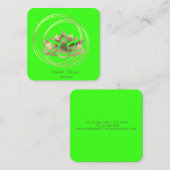 金ゴールドエレガントサークル金ゴールドロータスグリーンネオン スクエア名刺 (正面/裏面)