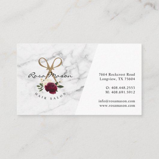 金ゴールドエレガントシザーと赤水カラーフローラロゴ 名刺 (裏面)