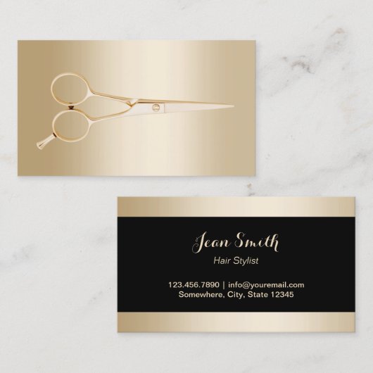 金ゴールドエレガントシザー美容師 名刺 (正面/裏面)