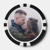 金ゴールドエレガントシックなスクリプトカップル写真記念日 ポーカーチップ (正面)