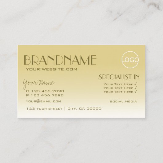 金ゴールドエレガントシック鏡レターロゴ付きラグジュアリー 名刺 (裏面)