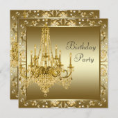 金ゴールドエレガントシャンデリアバースデーパーティ招待状 招待状 (正面/裏面)