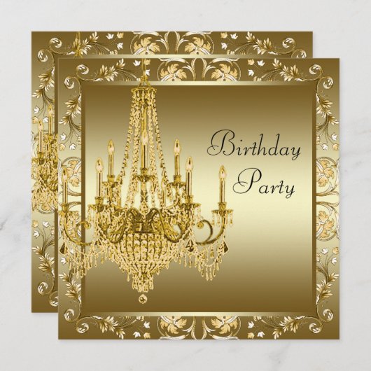 金ゴールドエレガントシャンデリアバースデーパーティ招待状 招待状 (正面/裏面)