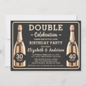 金ゴールドエレガントシャンパンダブルバースデーパーティー 招待状 (正面)