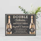 金ゴールドエレガントシャンパンダブルバースデーパーティー 招待状 (スタンド正面)