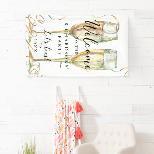 金ゴールドエレガントシャンパンパーティーウェルカムバナー 横断幕 (インサイチュ)