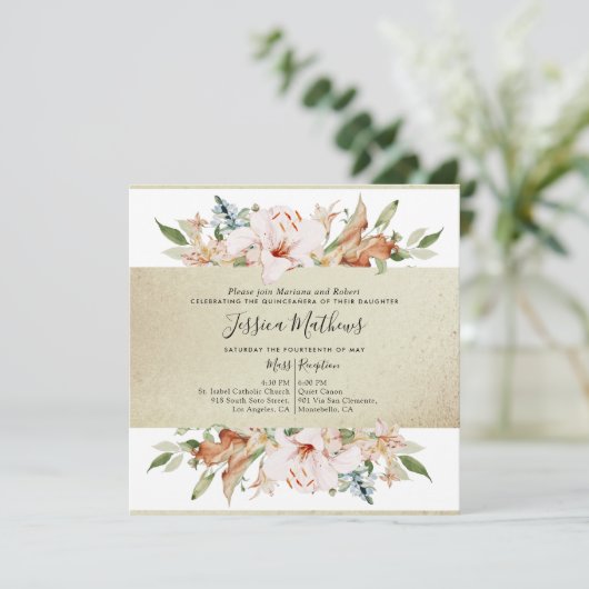 金ゴールドエレガントシャンパンフローラキンセアニラ 招待状 (スタンド正面)