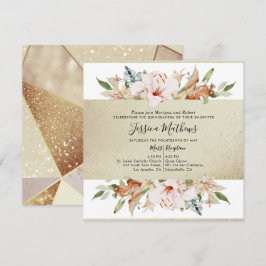 金ゴールドエレガントシャンパンフローラキンセアニラ 招待状