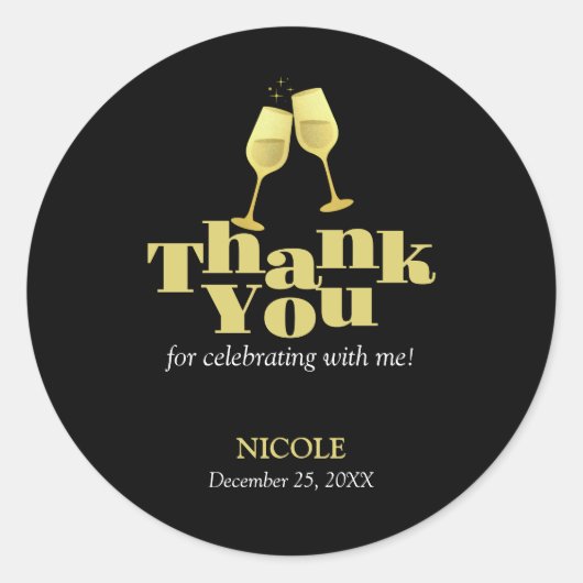 金ゴールドエレガントシャンパンブラック誕生日ありがとう ラウンドシール (正面)