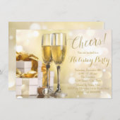 金ゴールドエレガントシャンパンホリデーパーティー 招待状 (正面/裏面)