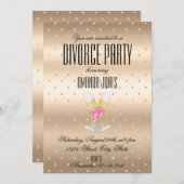 金ゴールドエレガントシャンパン離婚パーティー 招待状 (正面/裏面)