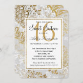 金ゴールドエレガントシルバーとグレーフローラスウィート16 招待状 (正面/裏面)