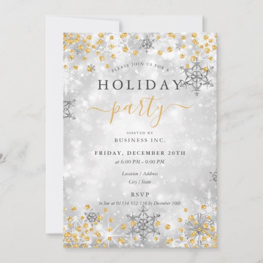 金ゴールドエレガントシルバークリスマスウィンターカンパニーホリデー 招待状 (正面)