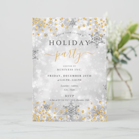 金ゴールドエレガントシルバークリスマスウィンターカンパニーホリデー 招待状 (スタンド正面)