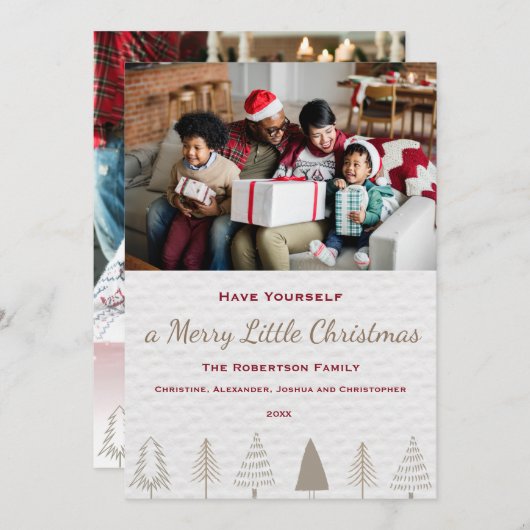 金ゴールドエレガントシルバークリスマスツリー家族の写真 シーズンカード (正面/裏面)