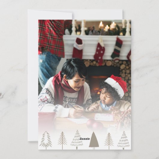 金ゴールドエレガントシルバークリスマスツリー家族の写真 シーズンカード (裏面)
