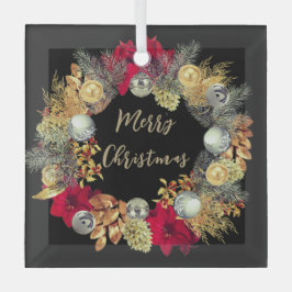 金ゴールドエレガントシルバークリスマスリースオングラス ガラスオーナメント