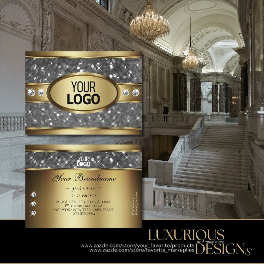 金ゴールドエレガントシルバーグリッタースターズダイヤモンドロゴ 名刺